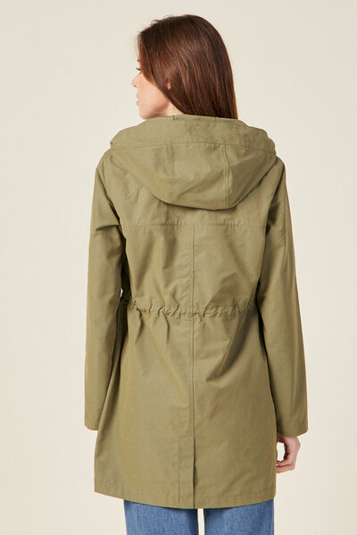 Parka à capuche déperlante vert kaki femme