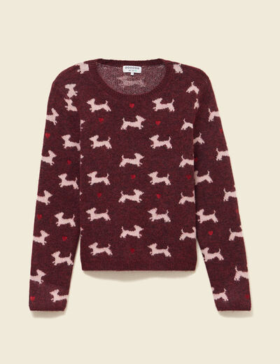 Pull de no&euml;l col rond manches longues prune femme