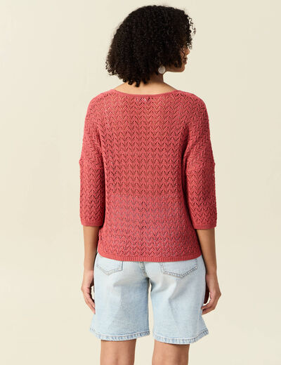 Pull manches 3/4 ajouré vieux rose femme