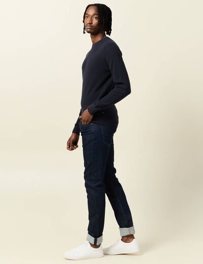 Pull fin col rond manches longues bleu marine homme