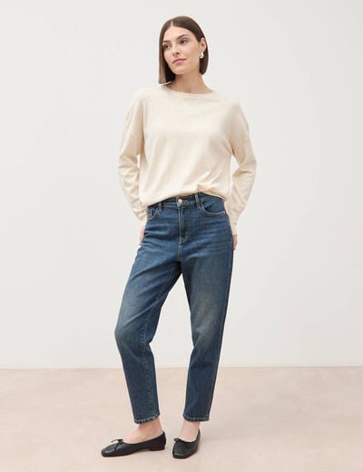 Pull oversize col rond manches longues creme femme