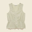 Top col v sans manches en coton vert kaki femme