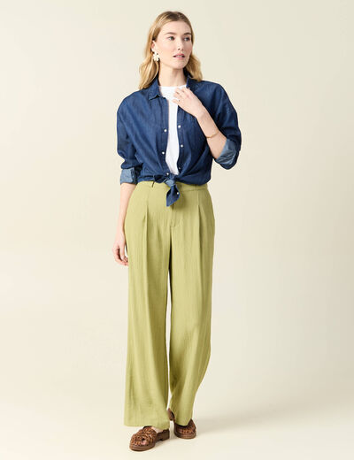 Pantalon large fluide vert olive femme