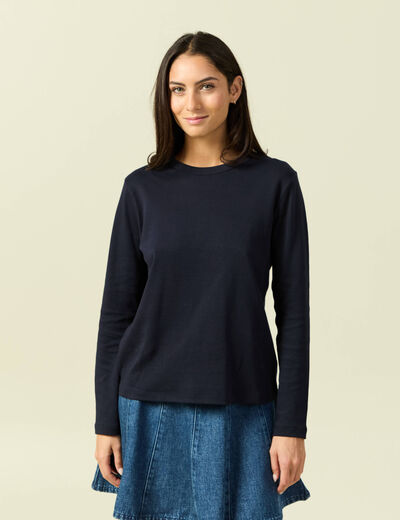 T-shirt en coton manches longues bleu marine femme