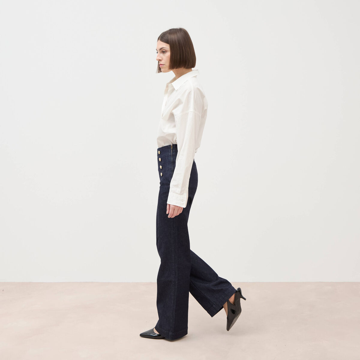 Jeans flare &agrave; pont denim brut femme