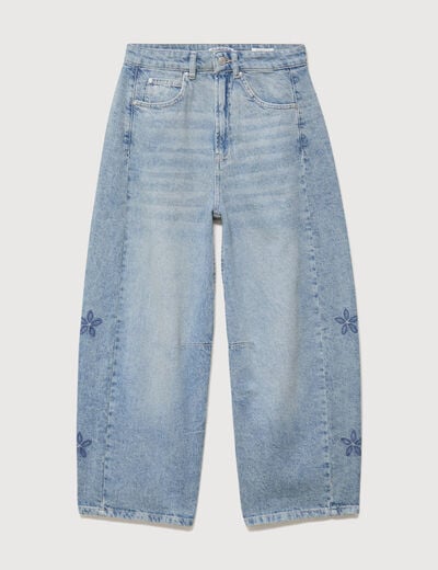 Jeans barrel taille haute 7/8&egrave;me denim bleach femme