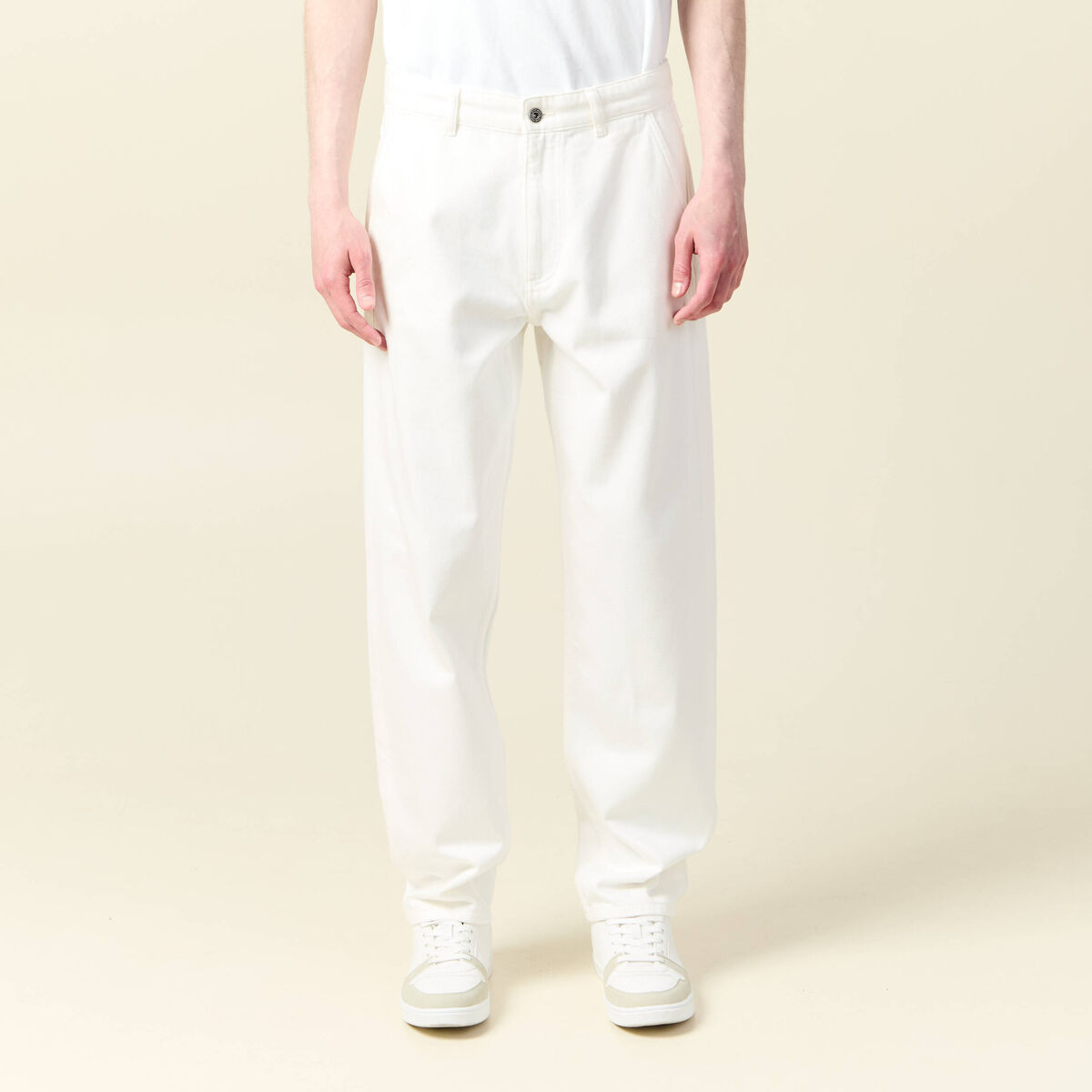 Chino droit longueur 32 coton denim blanc homme