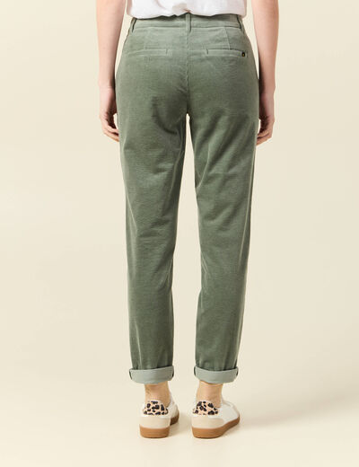 Pantalon chino velours côtelé vert kaki femme