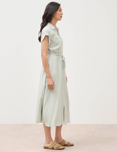 Robe longue &eacute;vas&eacute;e ceintur&eacute;e vert olive femme