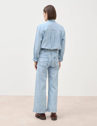 Jeans large taille haute denim bleach femme