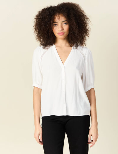 Chemise manches courtes ecru femme