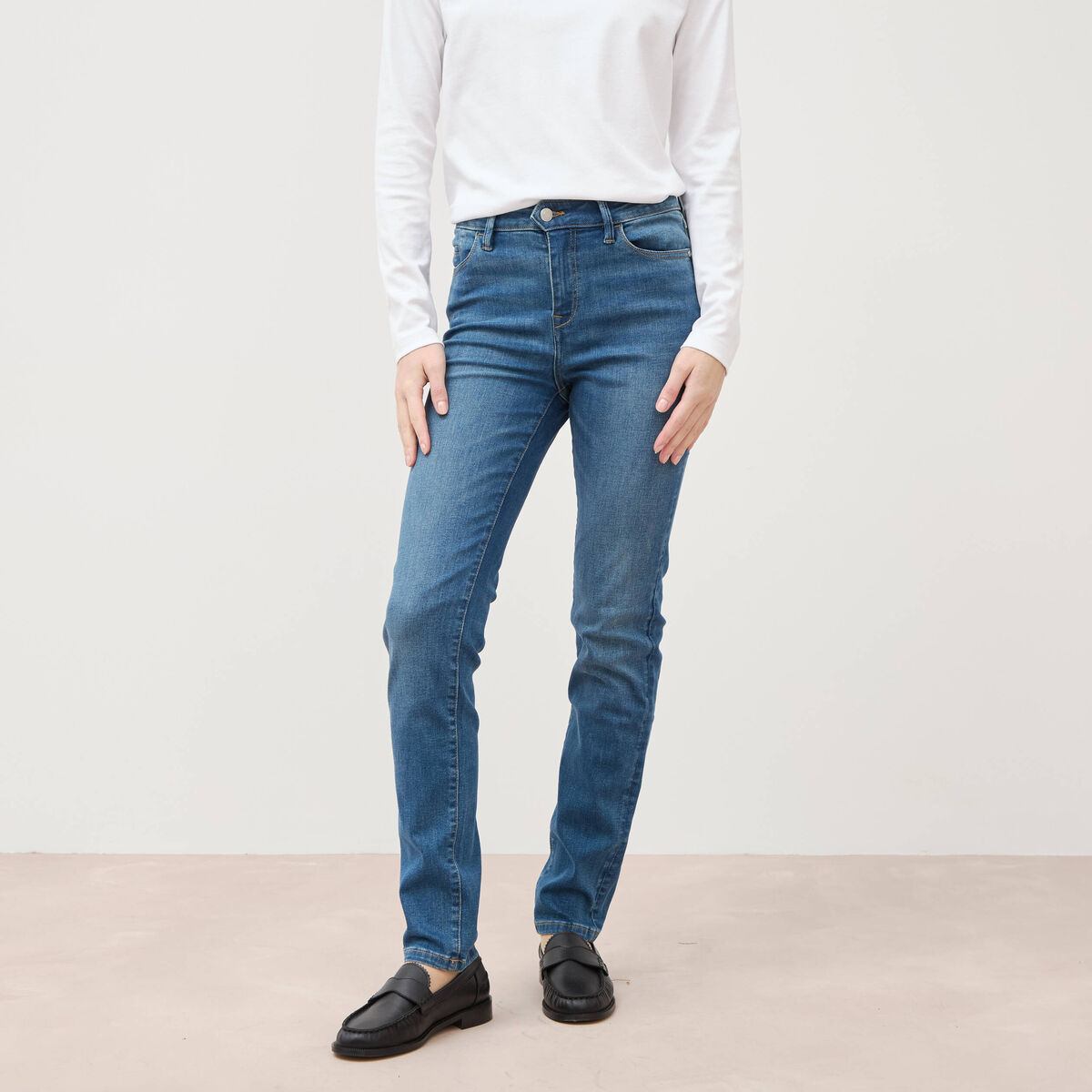 Jeans slim taille haute denim stone femme