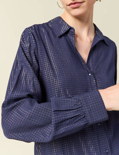 Chemise manches longues fluide bleu marine femme