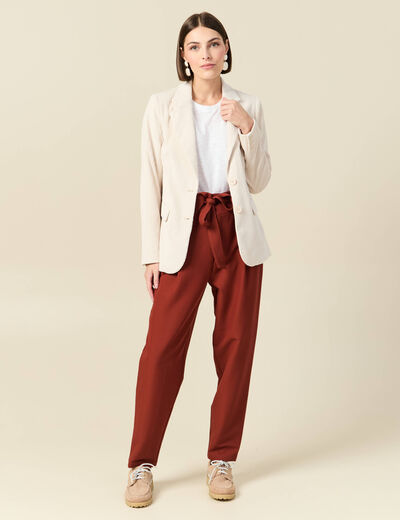 Pantalon carotte taille haute marron cognac femme