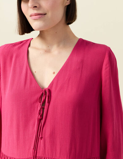 Robe évasée manches 3/4 rose framboise femme
