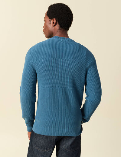 Pull col rond manches longues en coton bleu gris homme