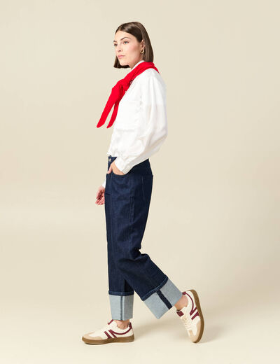 Jeans large taille haute 3/4 denim brut rinse femme