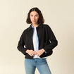 Cardigan droit court col classique gris fonc&eacute; femme