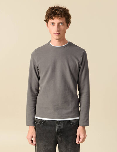 T-shirt manches longues gris fonc&eacute; homme