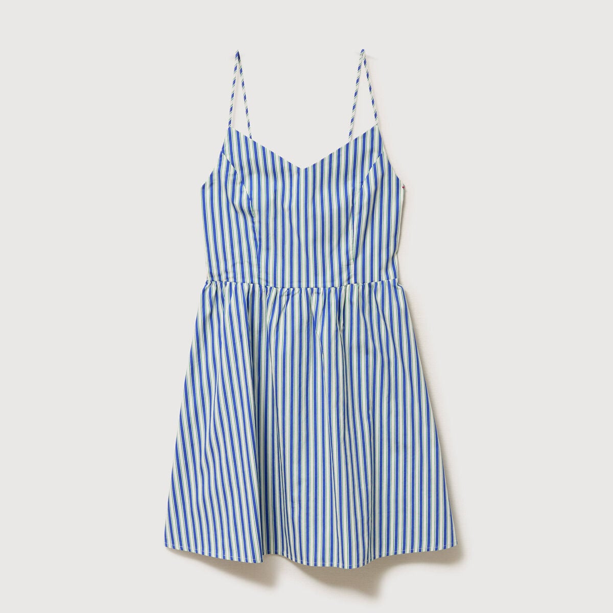 Robe bretelle col c&oelig;ur en coton bleu femme