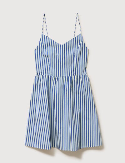 Robe bretelle col c&oelig;ur en coton bleu femme