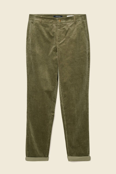Pantalon chino velours côtelé vert kaki femme