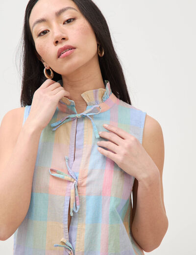 Top sans manches col montant en coton multicolore femme