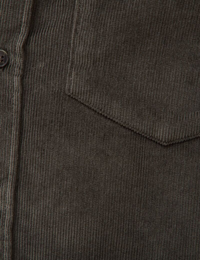Chemise col classique en velours vert kaki homme
