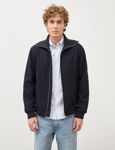 Blouson col camionneur manches longues bleu marine homme