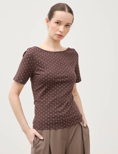 T-shirt ajust&eacute; manches courtes marron femme