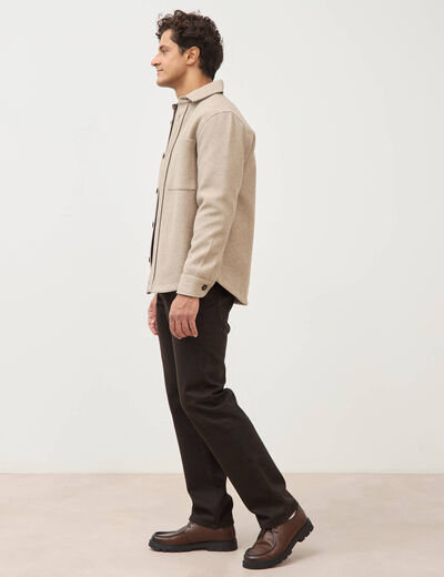 Surchemise boutonn&eacute;e beige homme