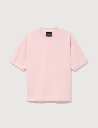 Sweat ample col rond manches courtes rose poudr&eacute;e homme