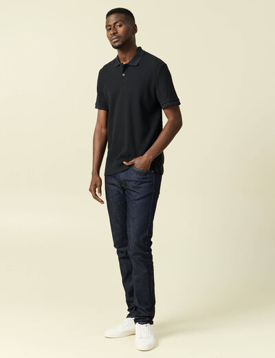 Polo col polo manches courtes en coton noir homme