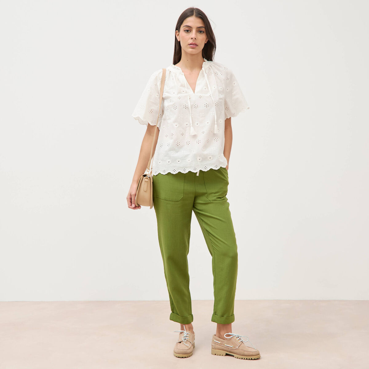 Pantalon taille standard vert olive femme