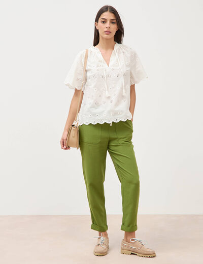 Pantalon taille standard vert olive femme