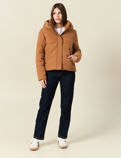Doudoune à capuche marron clair femme
