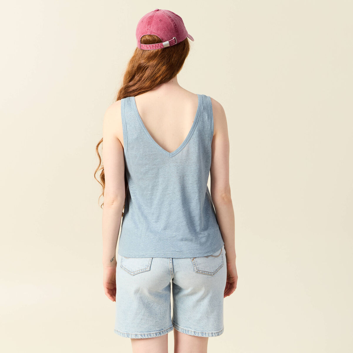 Débardeur sans manches en lin bleu gris femme