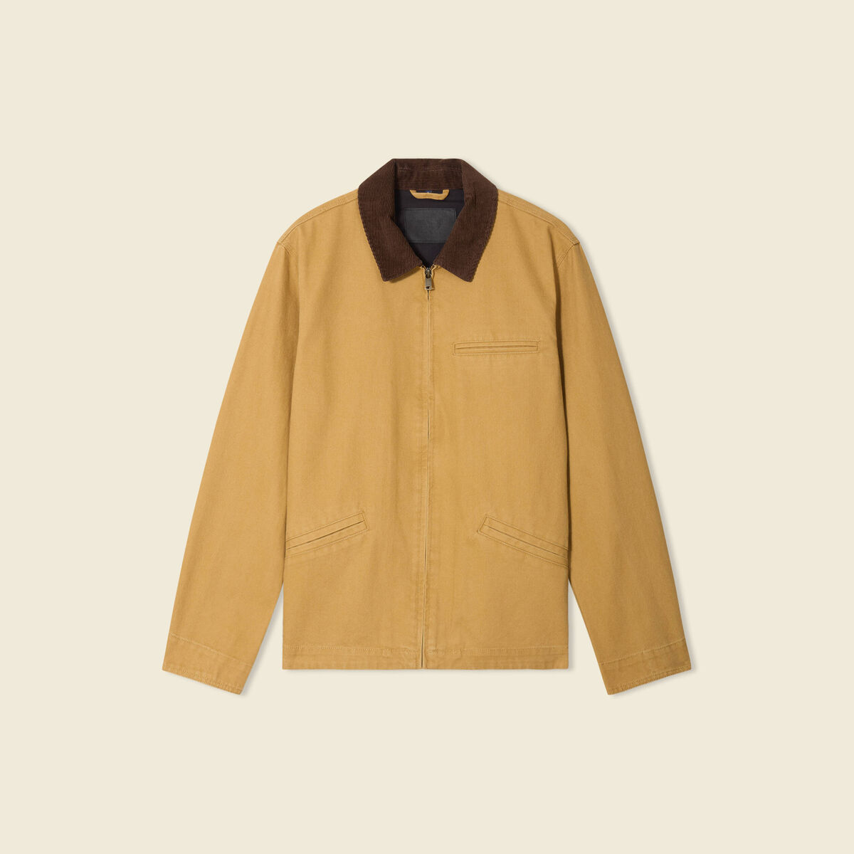 Veste zippée col velours camel homme