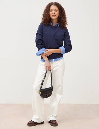 Pull manches longues bleu marine femme
