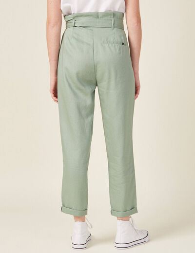 Pantalon carotte ceinturé vert olive femme
