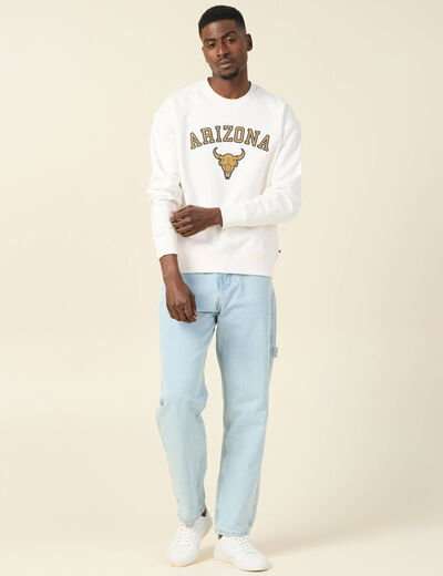 Sweat oversize col rond manches longues ecru homme