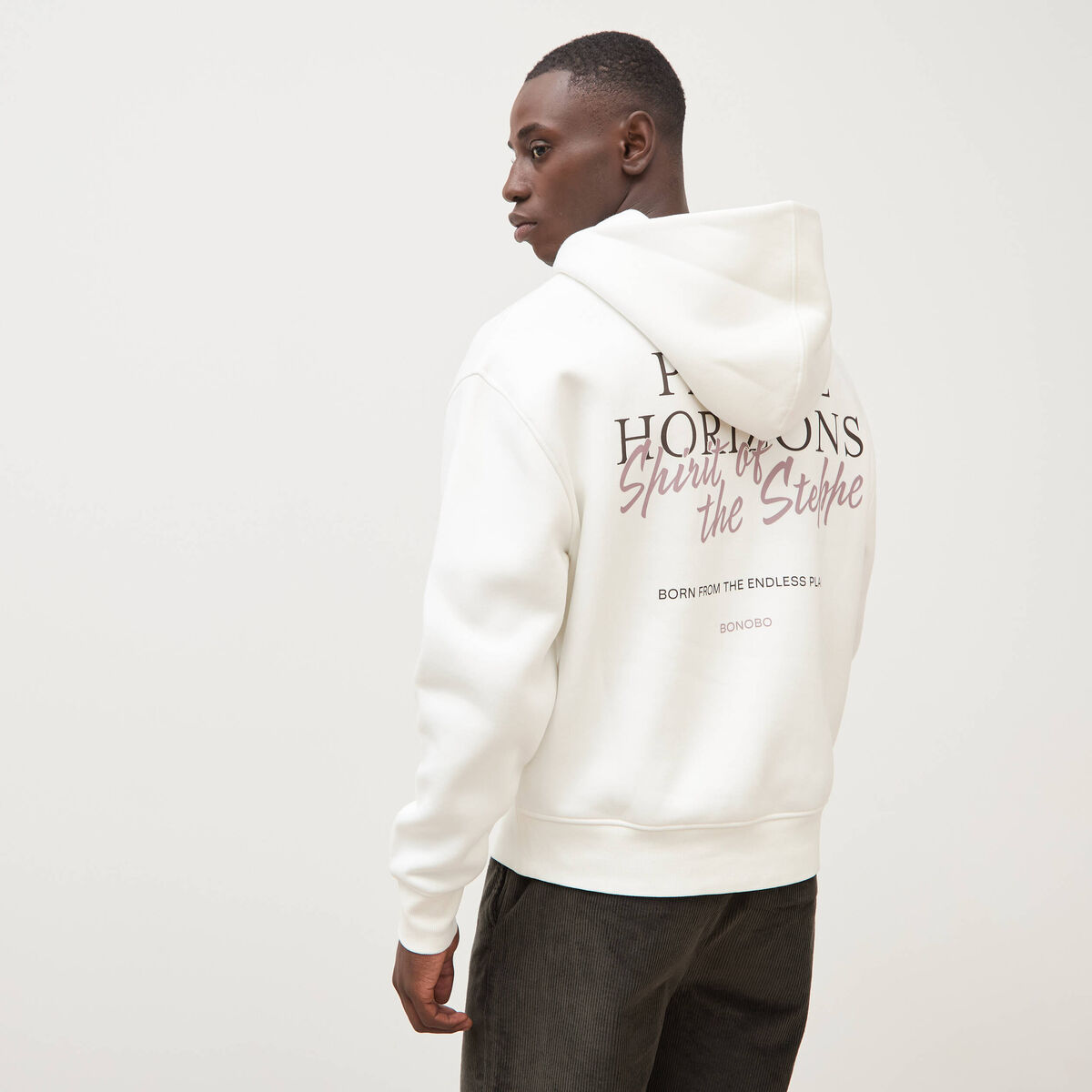 Sweat ample &agrave; capuche manches longues ecru homme
