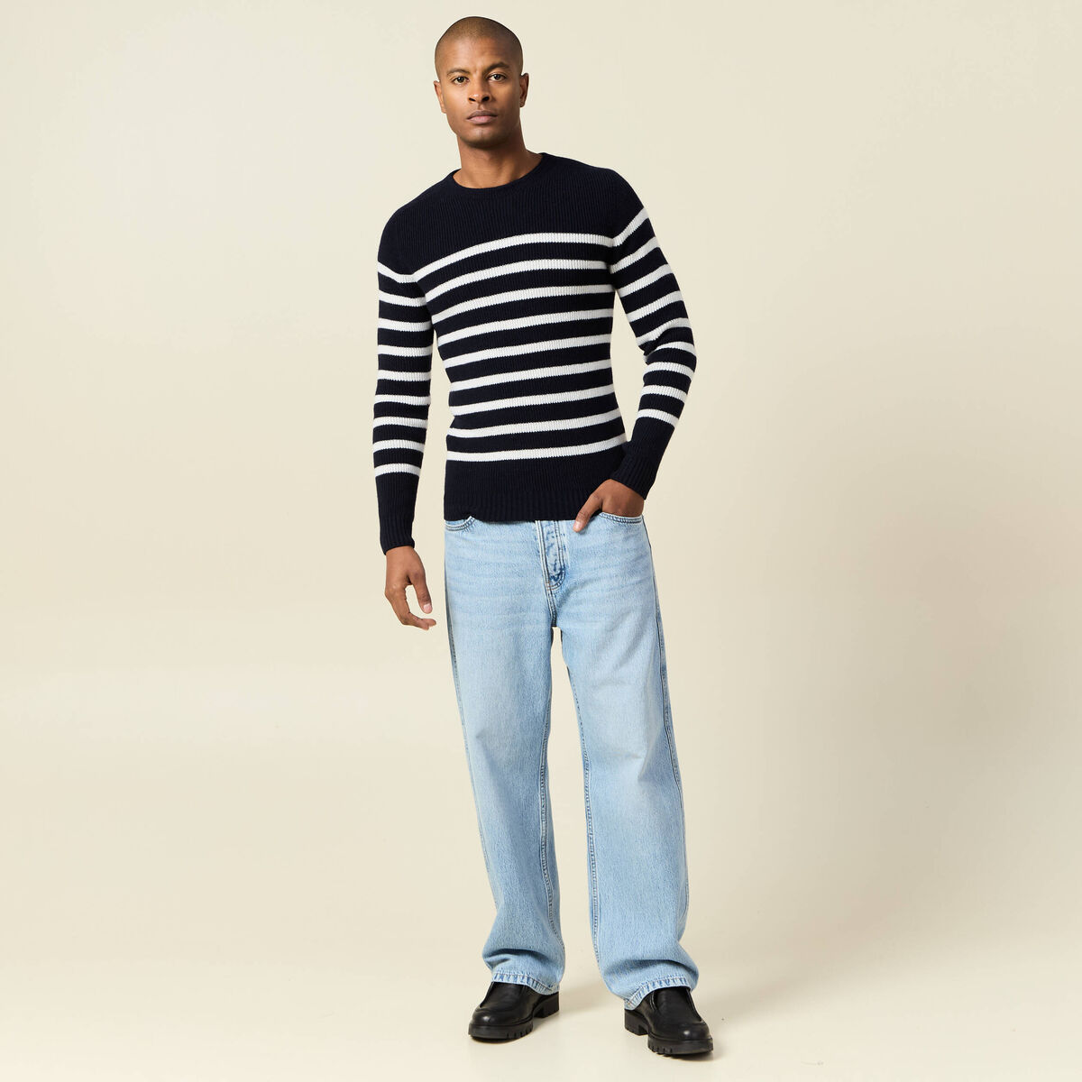 Pull manches longues fabriqu&eacute; en France bleu marine homme