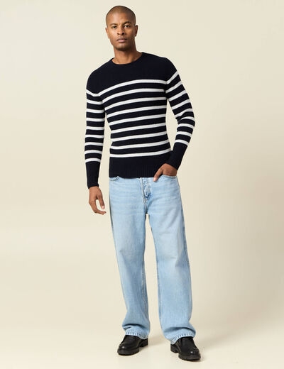Pull manches longues fabriqué en France bleu marine homme