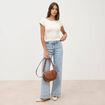 Jeans large taille haute denim bleach femme