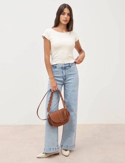 Jeans large taille haute denim bleach femme