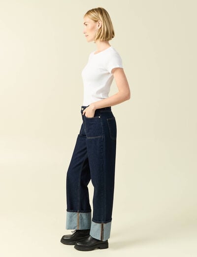Jeans wide large taille haute denim brut rinse femme