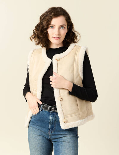 Veste suédine sans manches creme femme