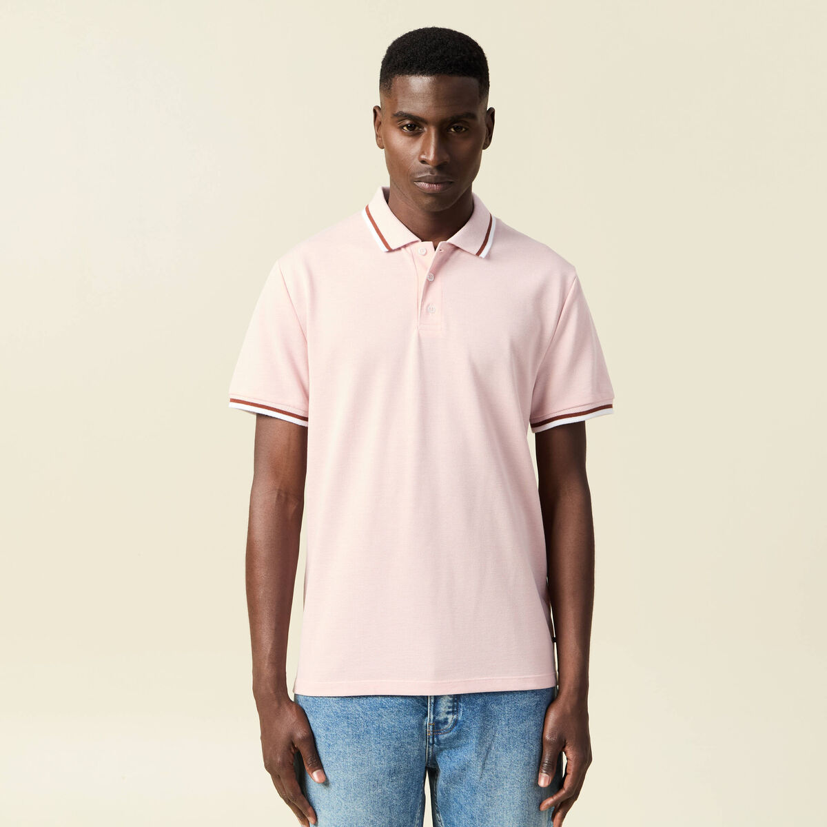 Polo manches courtes rose pastel homme