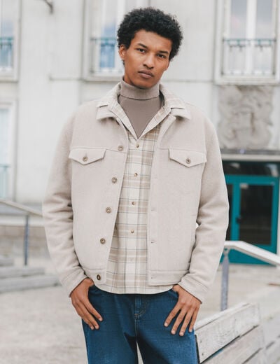 Surchemise boutonn&eacute;e beige homme